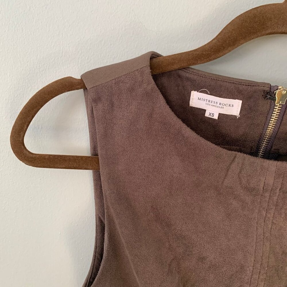 Mistress Rocks Crop Top Women XS Brown Faux Suede Cut Out Sleeveless Zip Back - Picture 3 of 8